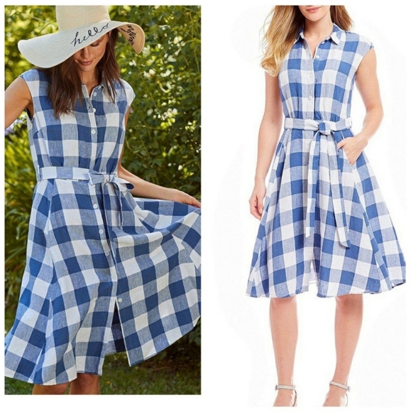 Joules Dresses & Skirts - Joules Alisandra Blue Gingham Linen Midi Dress